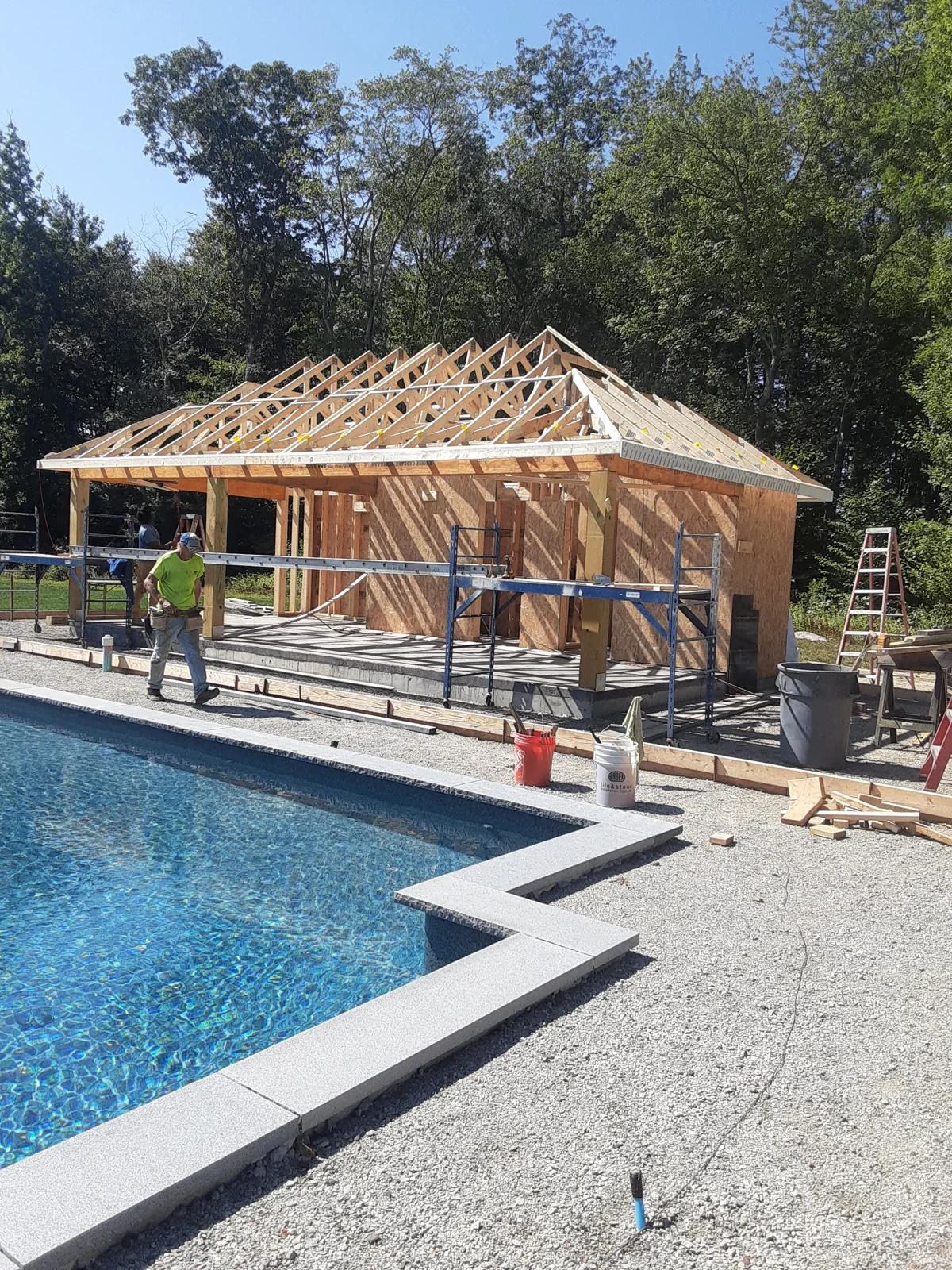 Poolside pavilion under construction