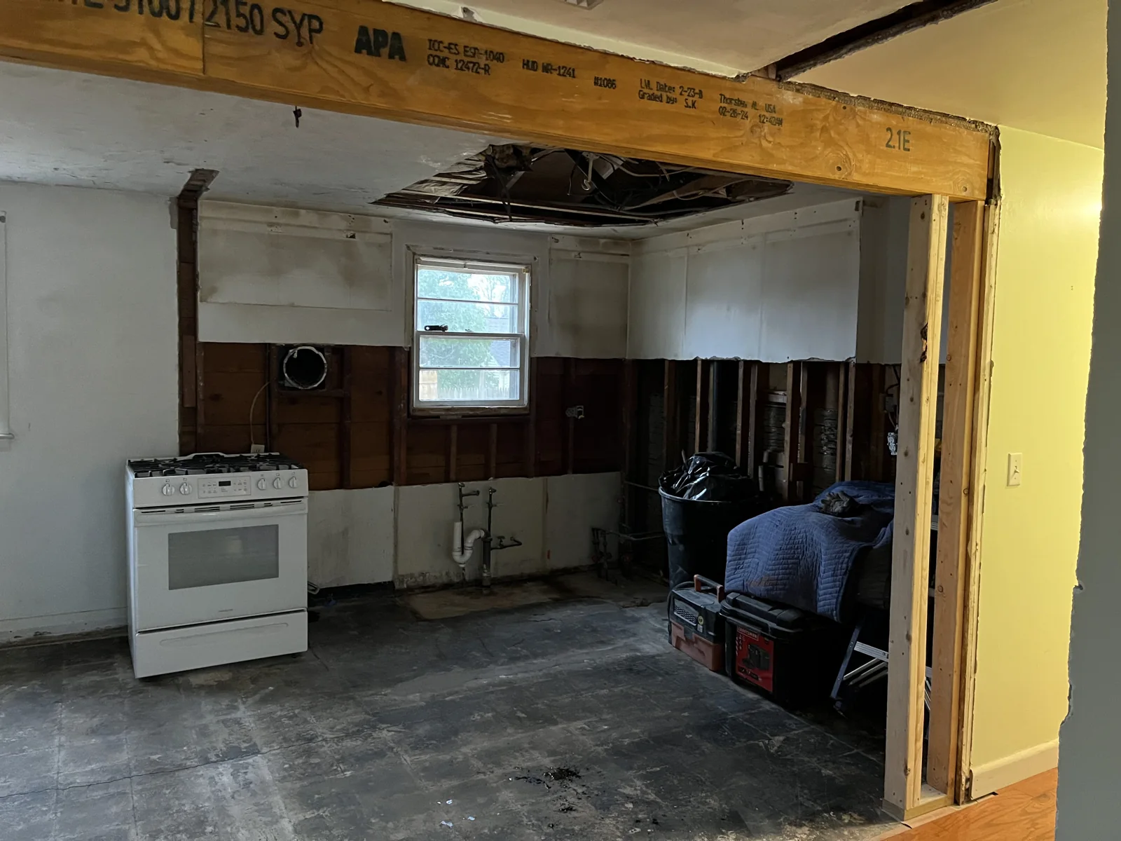 Framing the opening to the living room, Kitchen & bathroom remodel, Warwick, RI