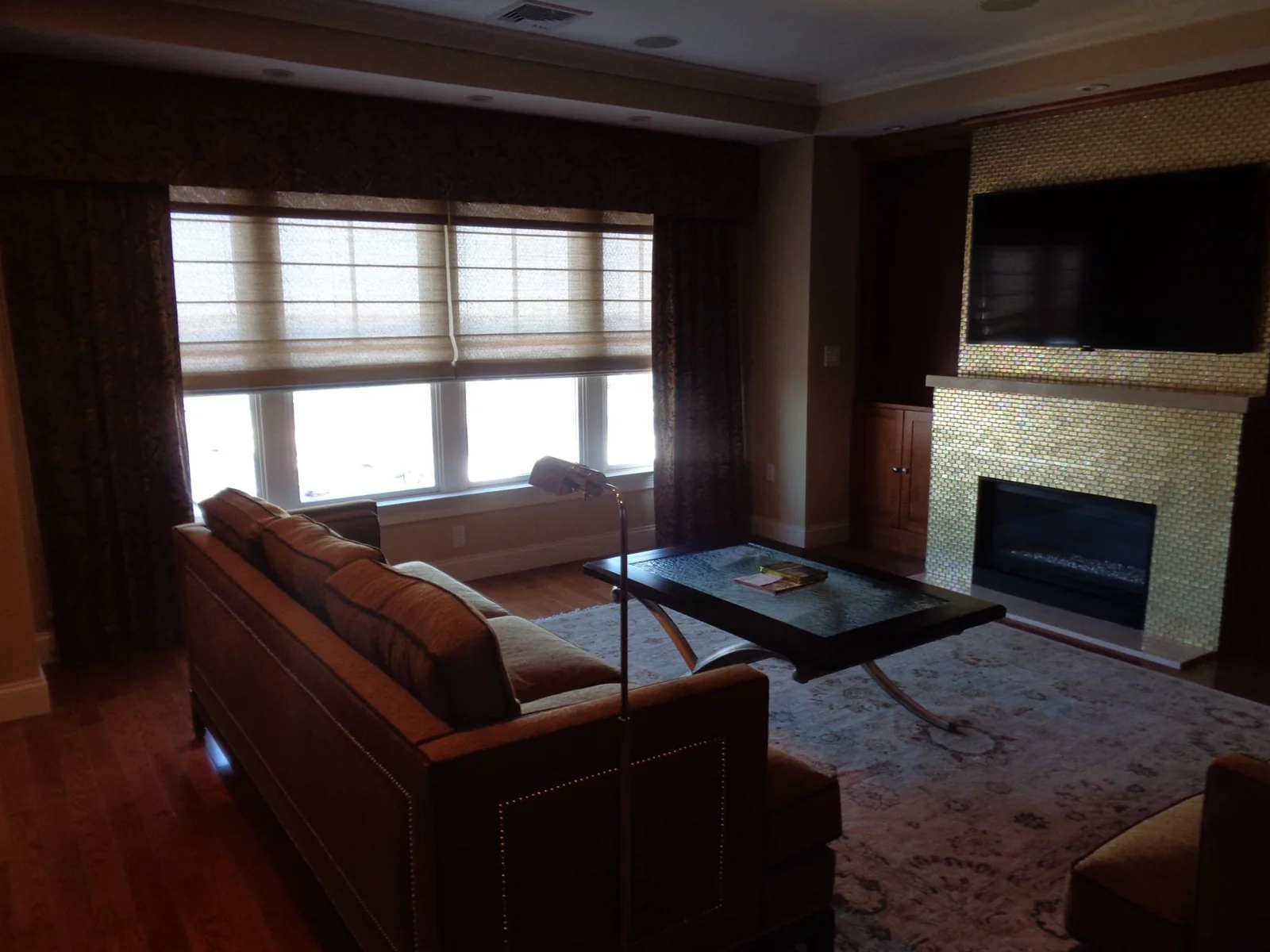 Finished living room, Custom built-in cabinets