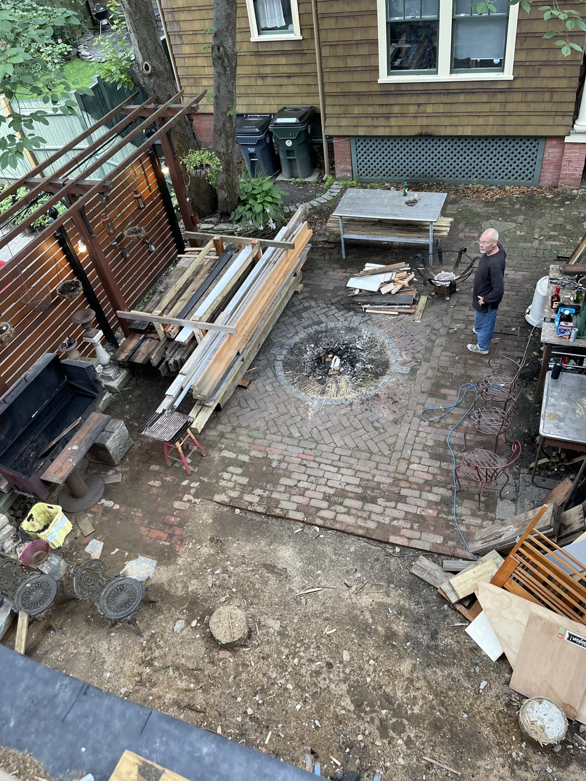 Garage construction in progress, Garage & garden roof deck, Providence, RI
