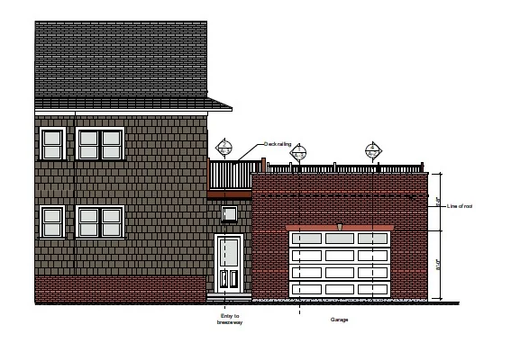 Garage elevation drawing, Garage & garden roof deck, Providence, RI