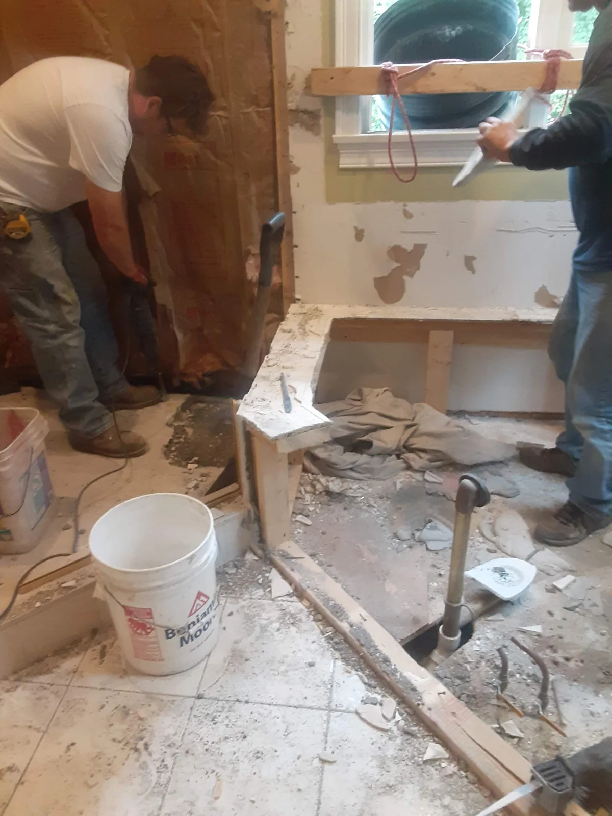 Shower area during construction, Bathroom remodel, East Greenwich, RI
