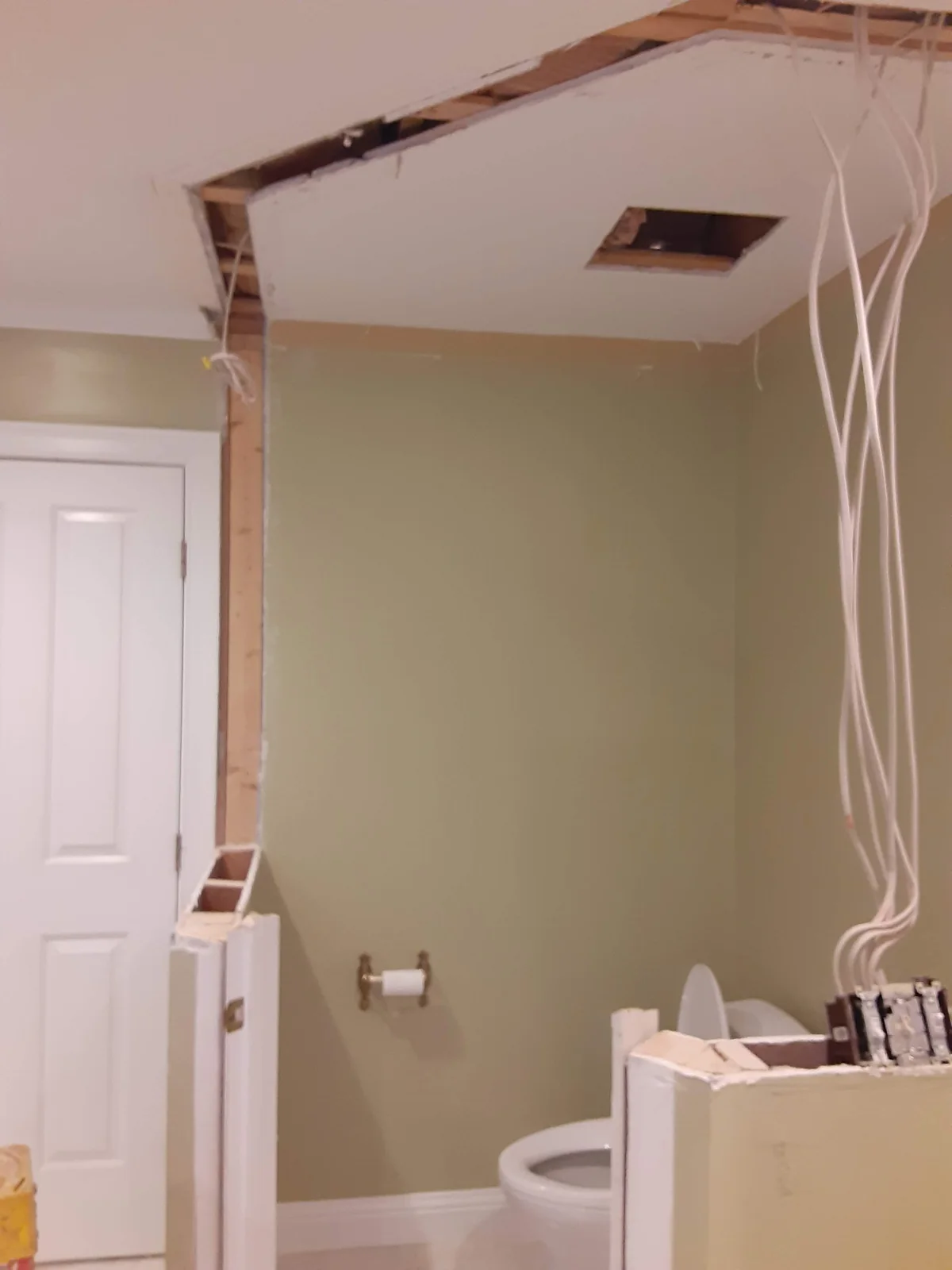 Wall and doorway work in progress, Bathroom remodel, East Greenwich, RI