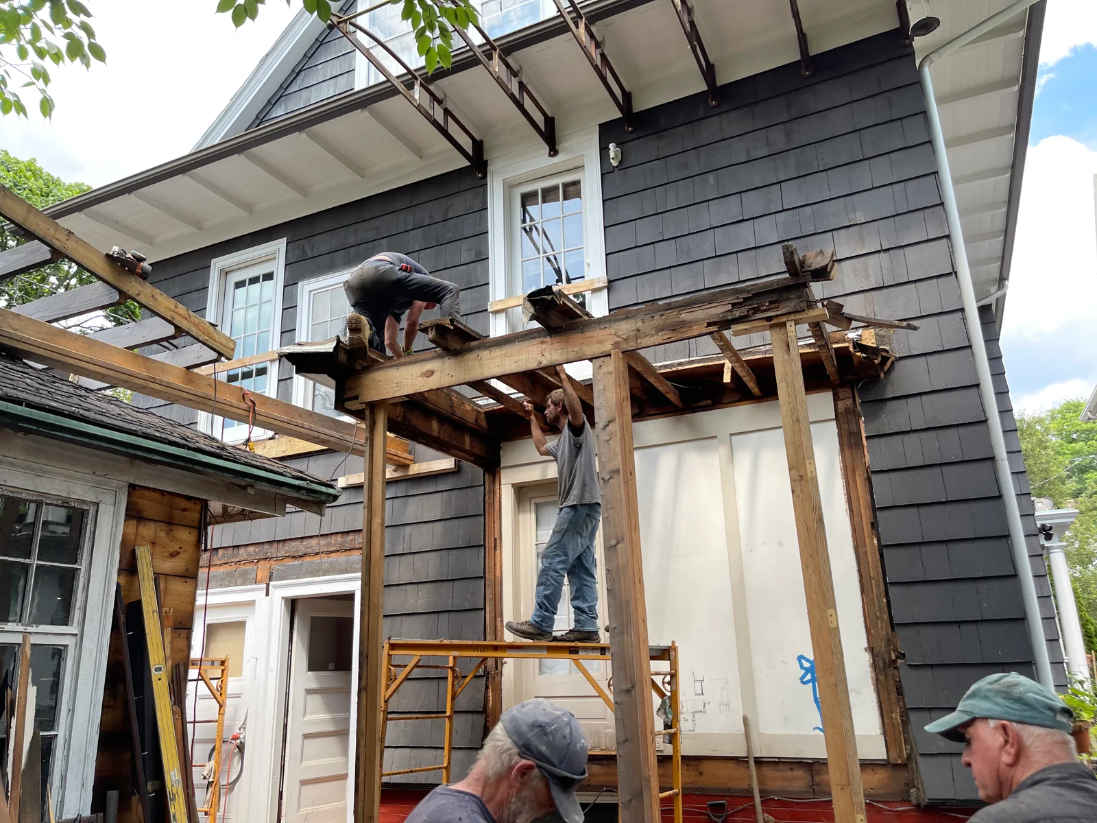 Garage framing in progress, Garage & garden roof deck, Providence, RI