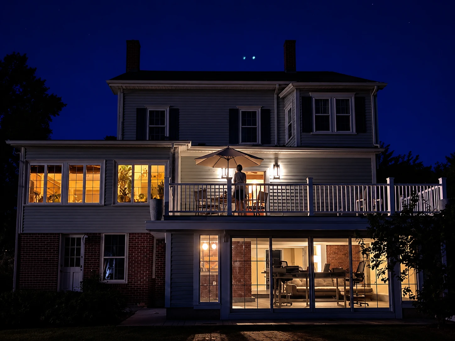 Finished deck at night, Deck addition, West Warwick, RI