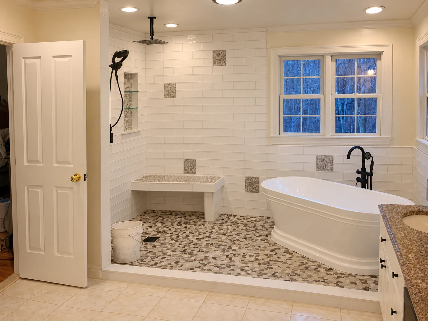 Finished bathroom with open-entry shower and tub, Bathroom remodel, East Greenwich, RI
